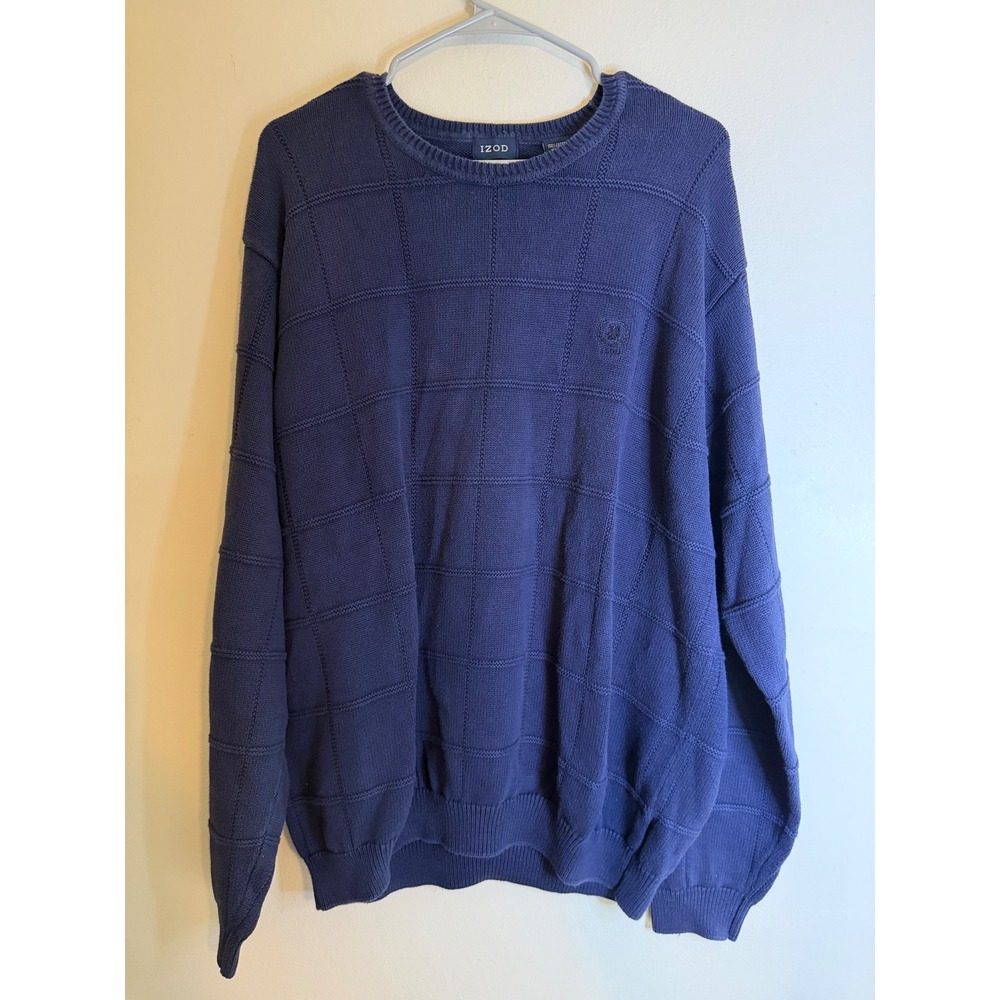 VTG IZOD Mens XXL Cotton Navy Blue Textured Knit Crewneck Sweater Gorpcore 90s